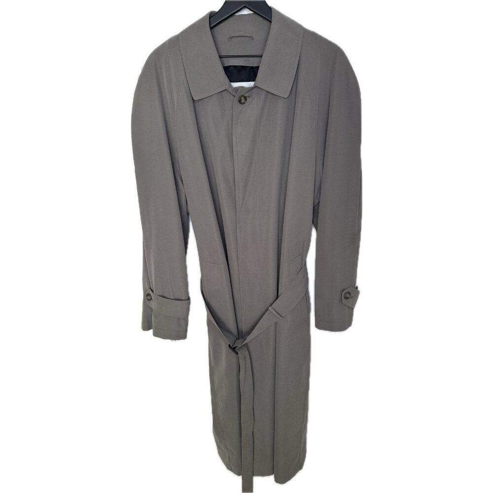 Bill Blass Menswear 40R Gray Trench Coat Zip Out Wool Liner, made in USA